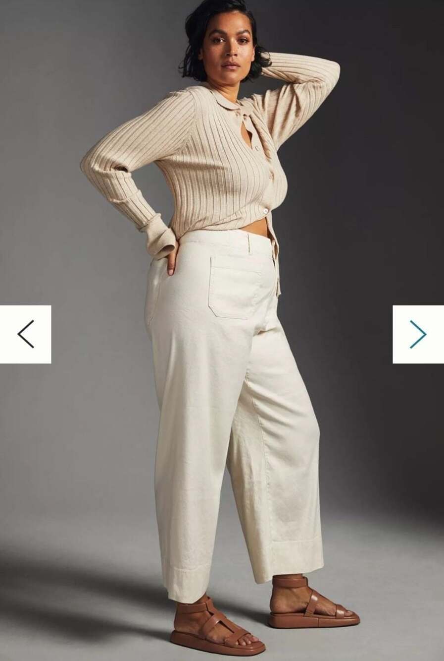 Maeve Colette Linen Stretch High-Rise Wide-Leg Pants Chalk White 14 - Picture 4 of 12